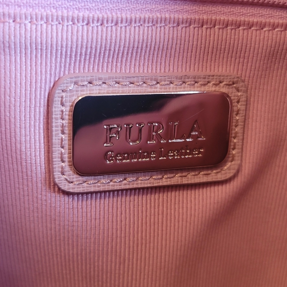Furla Leather Tote Bag Pink Zip Up Saffino Leather Bottom Studs Large Structured - Picture 7 of 16